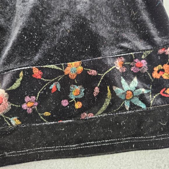 Black Velvet Embroidered Boho Y2K Floral Trim Cardigan Top Size 10 - Picture 3 of 8